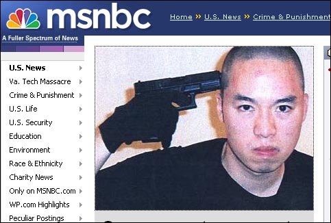 2007년 4월 16일 발생한 미국 버지니아 공대 총격 사건 당시 조승희씨가 보내온 동영상을 보도한 미국 NBC방송 홈페이지
